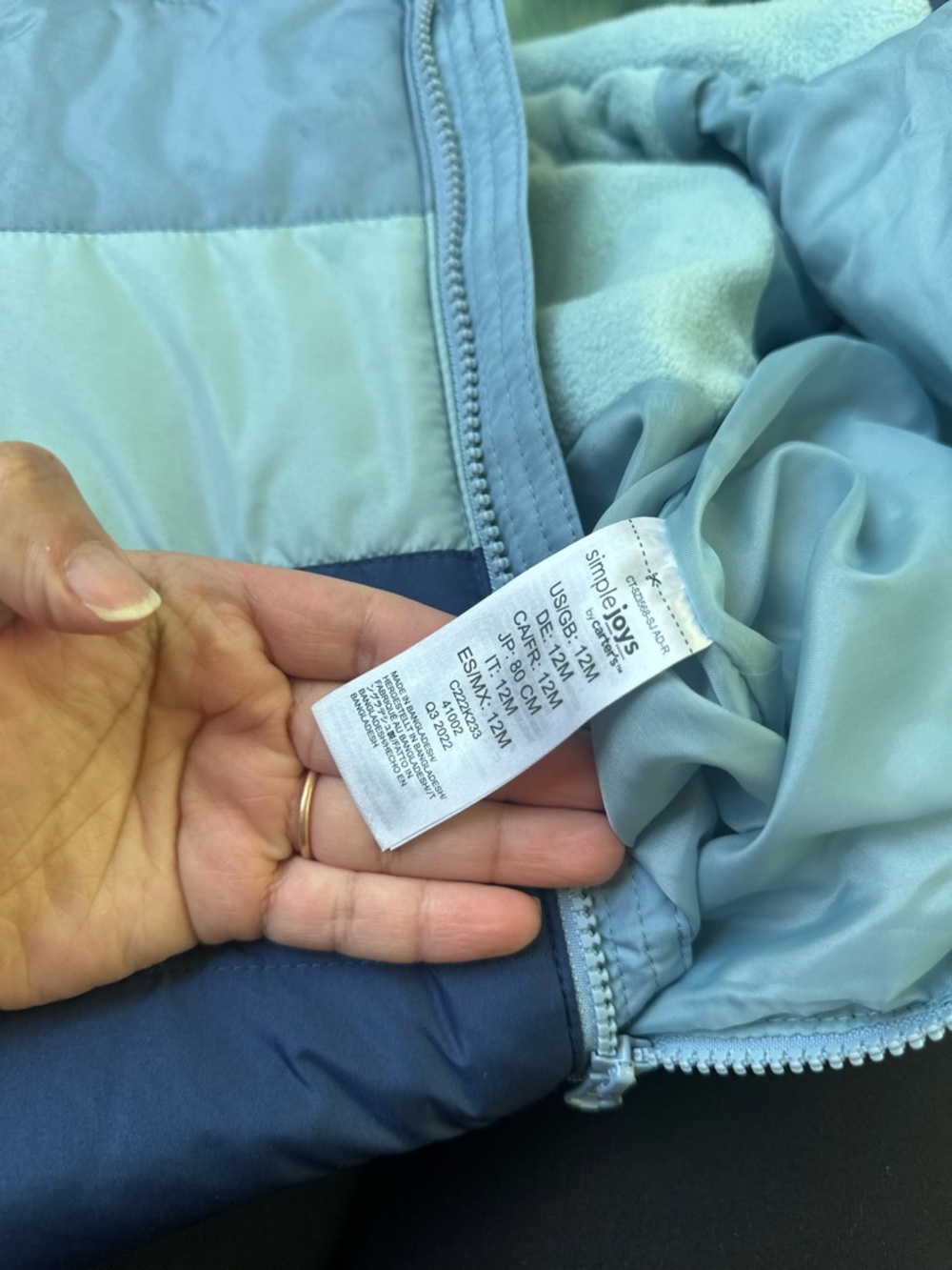 Carter's Blue Colorblock Puffer One-Piece Water Proof Snowsuit - Picture 12 of 14